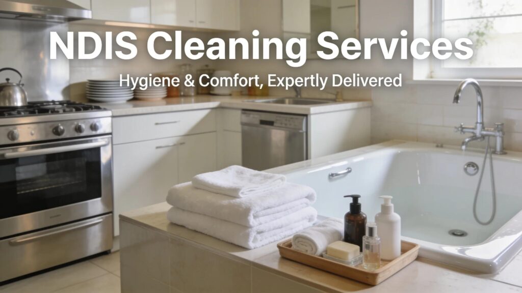 Spotless kitchen and bathroom representing the advantages of NDIS cleaning services for participants